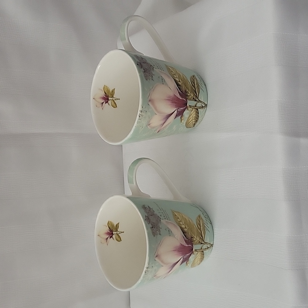 2 Pimpernel Fine Porcelain Vintage Toile Floral Colorful Tea Cups